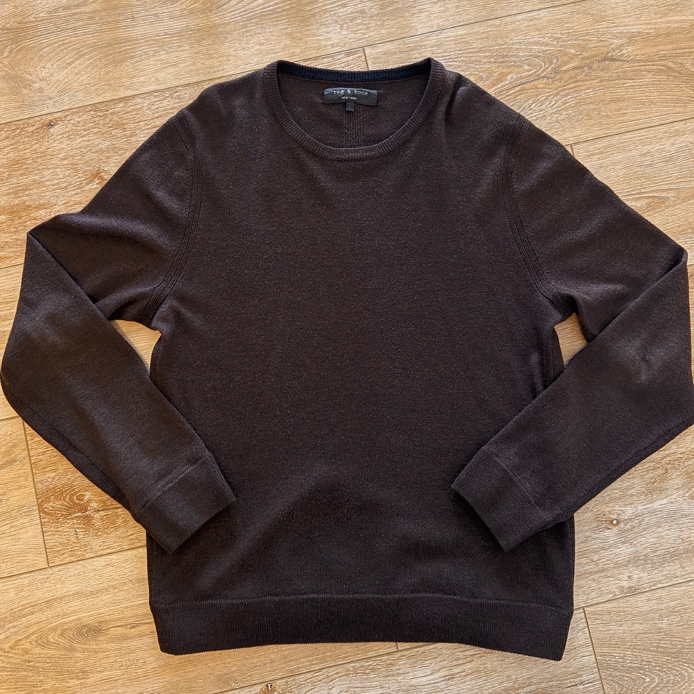 Rag & Bone Men's Dark Brown Crewneck Merino Wool Sweater, Size Large EUC